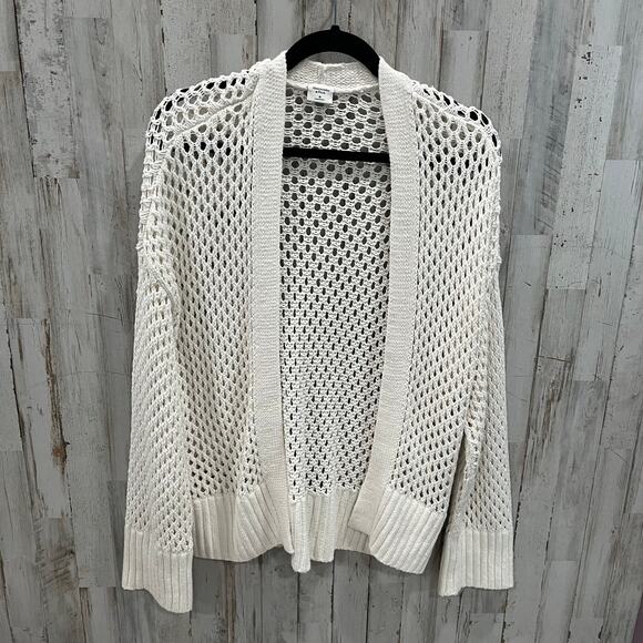Abercrombie & Fitch Cream Open Front Knit Crochet Cardigan Womens Medium Cotton - Picture 1 of 6